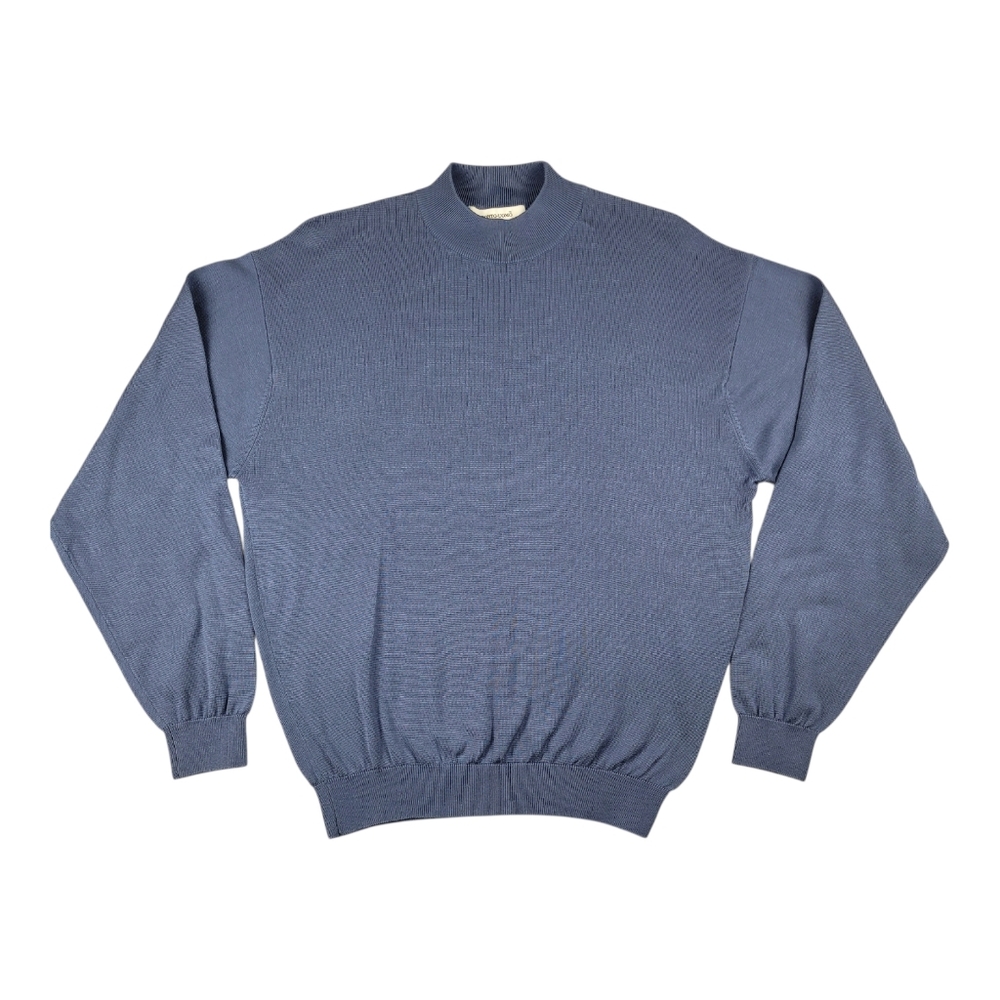 Pronto Uomo Men's Sweater M Medium Blue Silk Cotton Long Sleeve Mock Neck Preppy